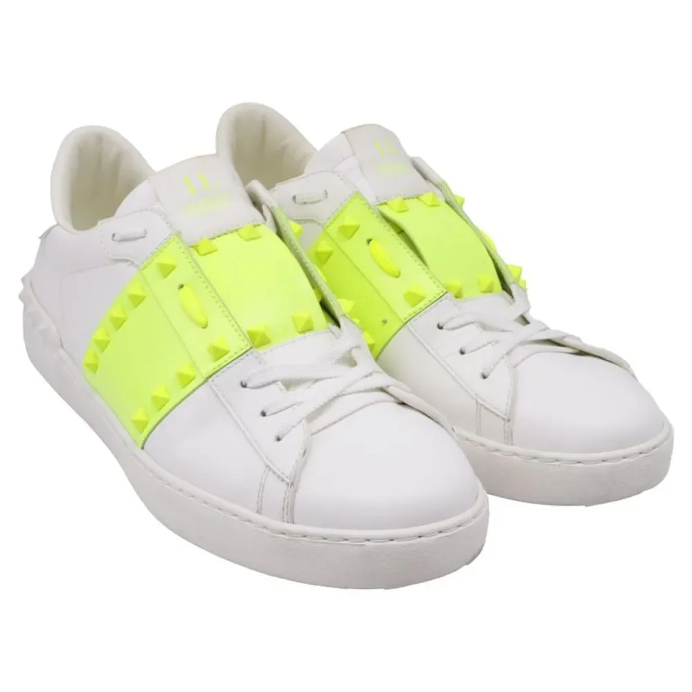 Valentino Garavani Rockstud Untitled Neon Sneakers in White Leather